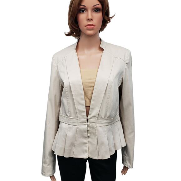 Reiss Poppy Blazer Jacket Size M/L Peplum Pleated Fitted Inverted Notch Collar - Picture 3 of 16